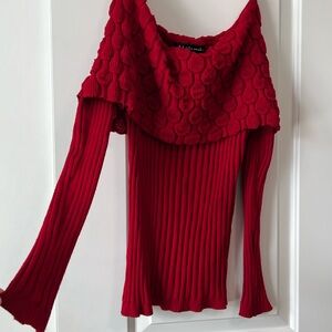 Red sweater can be worn on or off shoulder size M.